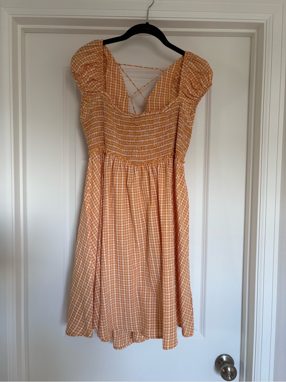 Free People Peach Gingham Smocked Sundress